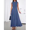 imageBTFBM Summer Dresses for Women 2026 Mock Neck Sleeveless High Waist Flowy A Line Maxi Cocktail Dress Wedding GuestGrey Blue