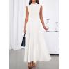 imageBTFBM Summer Dresses for Women 2026 Mock Neck Sleeveless High Waist Flowy A Line Maxi Cocktail Dress Wedding GuestWhite