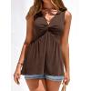 imageBTFBM Tank Top for Women 2026 Spring Summer Tops Babydoll Twist Front V Neck Sleeveless Flowy Dressy Casual BlousesBrown