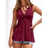 imageBTFBM Tank Top for Women 2026 Spring Summer Tops Babydoll Twist Front V Neck Sleeveless Flowy Dressy Casual BlousesWine Red