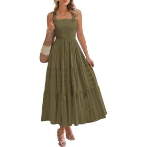 imageBTFBM Boho Maxi Dress Sleeveless Summer Dresses for Women 2026 Beach Vacation Smocked A Line Casual Sundress PocketsArmy Green