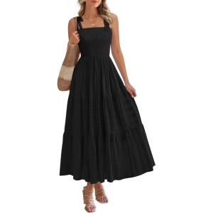 imageBTFBM Boho Maxi Dress Sleeveless Summer Dresses for Women 2026 Beach Vacation Smocked A Line Casual Sundress PocketsBlack