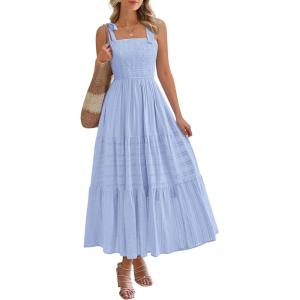 imageBTFBM Boho Maxi Dress Sleeveless Summer Dresses for Women 2026 Beach Vacation Smocked A Line Casual Sundress PocketsLight Blue