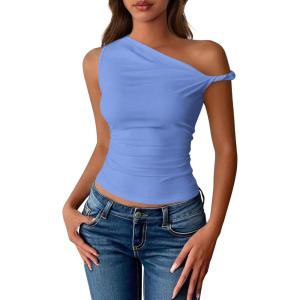 imageBTFBM Off The Shoulder Tops for Women 2026 Cute Summer Casual Sleeveless Slim Fit y2k Spring Outfits Going Out Tank TopLight Blue