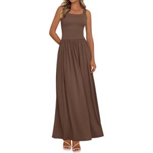 imageBTFBM Summer Dresses for Women 2026 Maxi Casual Square Neck Flowy Long Sundress Spring Wedding Guest Cocktail DressBrown