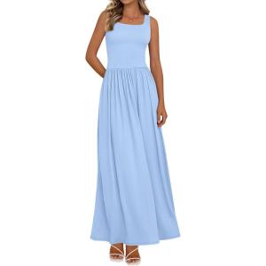 imageBTFBM Summer Dresses for Women 2026 Maxi Casual Square Neck Flowy Long Sundress Spring Wedding Guest Cocktail DressLight Blue