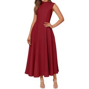 imageBTFBM Summer Dresses for Women 2026 Mock Neck Sleeveless High Waist Flowy A Line Maxi Cocktail Dress Wedding GuestBurgundy