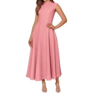 imageBTFBM Summer Dresses for Women 2026 Mock Neck Sleeveless High Waist Flowy A Line Maxi Cocktail Dress Wedding GuestPink