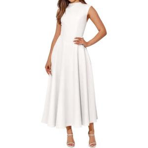 imageBTFBM Summer Dresses for Women 2026 Mock Neck Sleeveless High Waist Flowy A Line Maxi Cocktail Dress Wedding GuestWhite